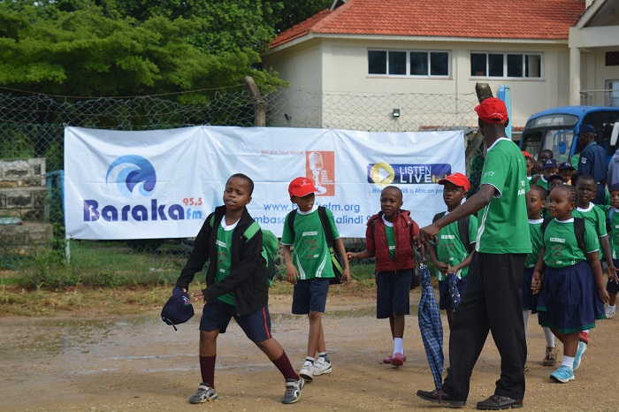 School children enter the Mbaraki sports club PHOTO David Munyao